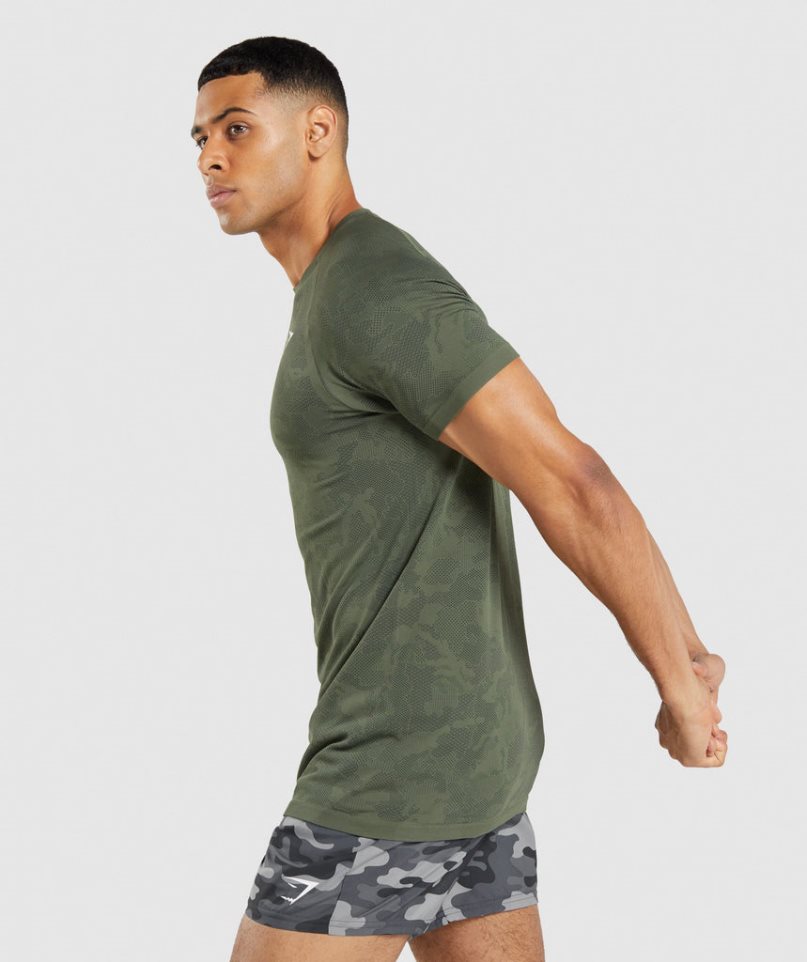 Men's Gymshark Geo Seamless T-Shirts Olive | CA D0N635